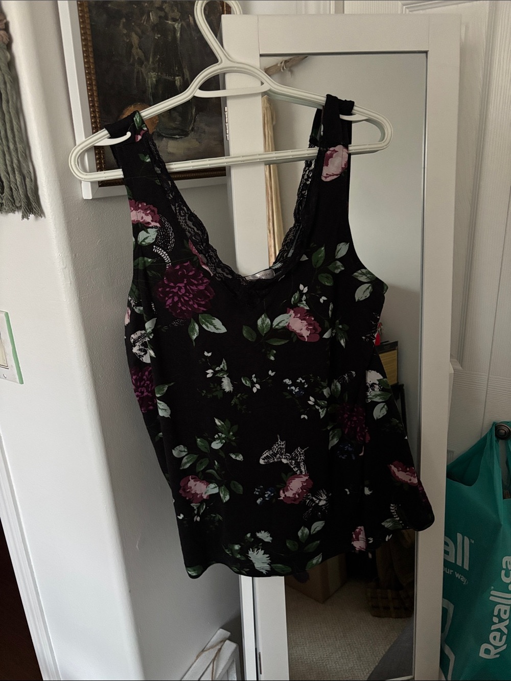 Warehouse Black Floral Lace-Trim Camisole